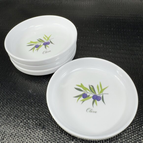 XCELL Olive Design Melamine Coasters Set 4 Round Trinket Dish 4inch Wide VTG - Picture 10 of 10